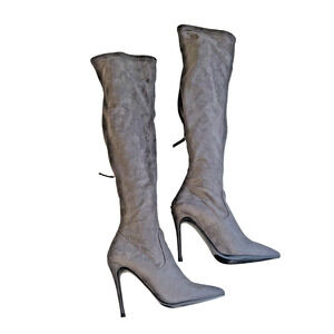 Steve Madden Boots Womens 5.5 Divine Over The Knee Stiletto Gray Suede- Like